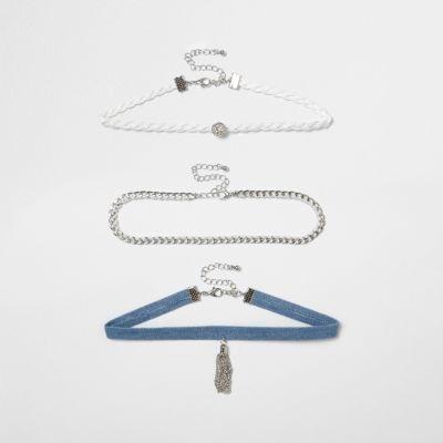 River Island Womens Denim Multi Row Choker Set
