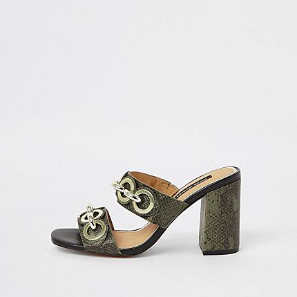 River Island Womens Chain Block Heel Mules