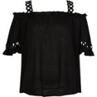 River Island Womens Lace Insert Cold Shoulder Top