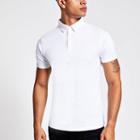 River Island Mens White Short Sleeve Muscle Fit Rib Polo Shirt
