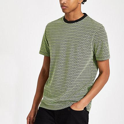 River Island Mens Neon Slim Fit Ri Monogram T-shirt