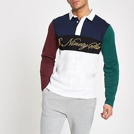 River Island Mens White R96 Slim Fit Rugby Shirt
