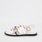 River Island Womens White Stripe Eyelet Fastening Sandal