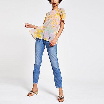River Island Womens Floral Print Plisse Top