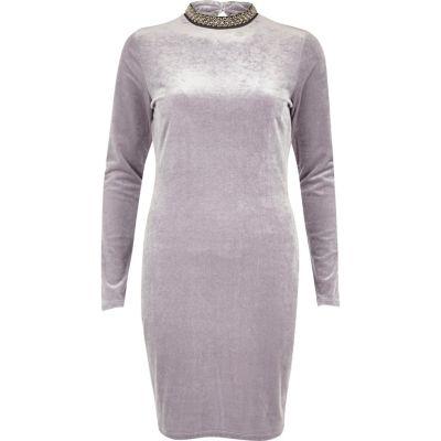 River Island Womens Velvet Jewelled Turtleneck Mini Dress