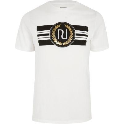 River Island Mens White 'ri' Branded Slim Fit T-shirt