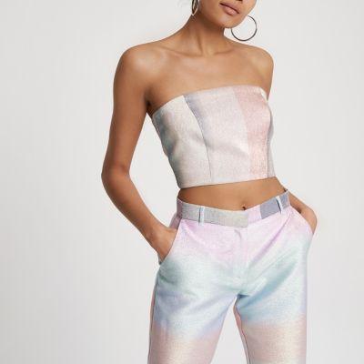 River Island Womens Ombre Glitter Bandeau Top