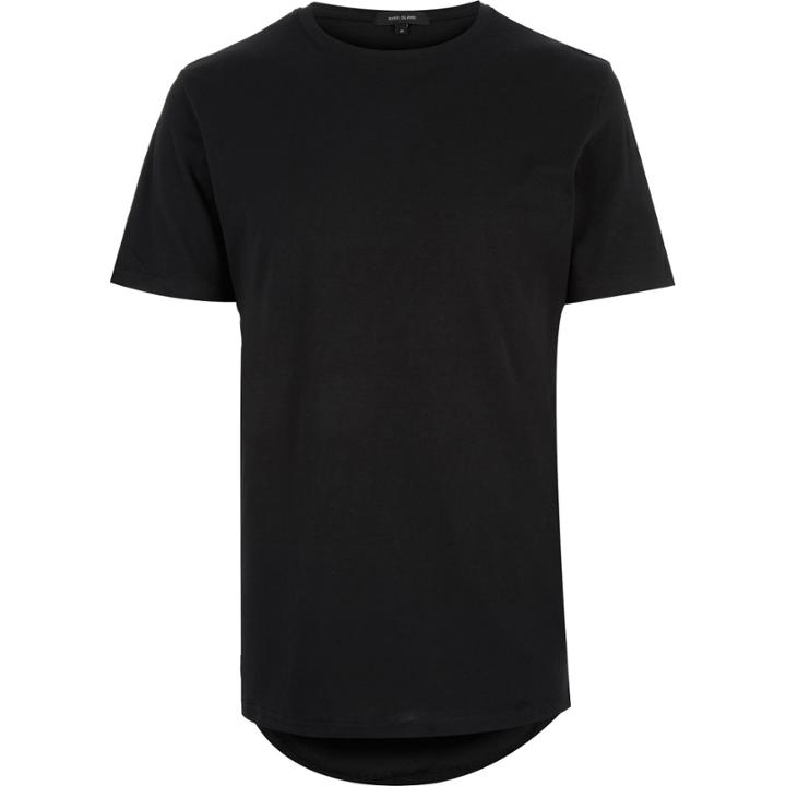 River Island Mensblack Elongated Curved Hem T-shirt