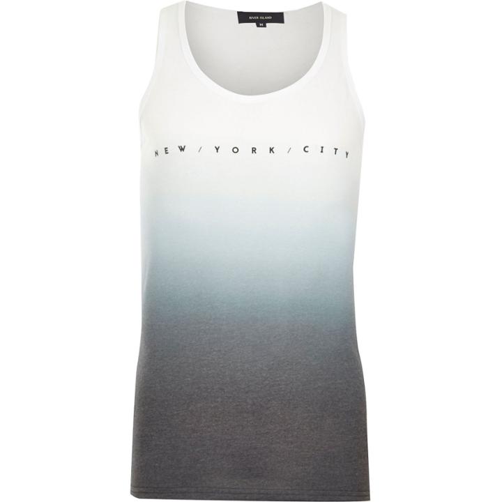 River Island Mensgrey Dip Dye New York Print Vest