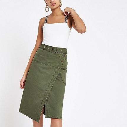 River Island Womens Wrap Utility Denim Midi Skirt