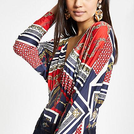 River Island Womens Scarf Print Batwing Sleeve Bodysuit