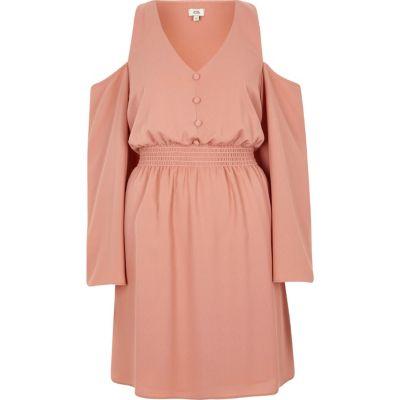 River Island Womens Cold Shoulder Shirred Waist Dress
