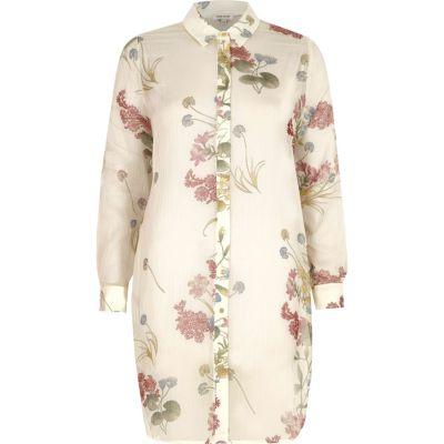 River Island Womens Floral Print Longline Chiffon Shirt
