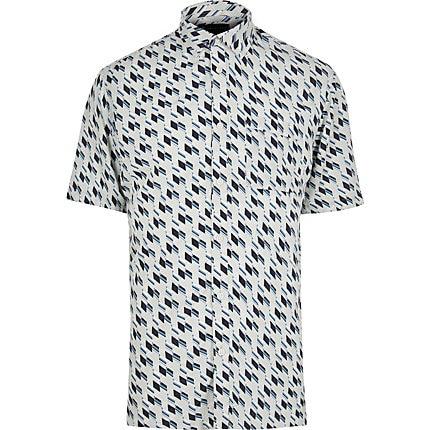 River Island Mens Selected Homme White Geo Print Shirt