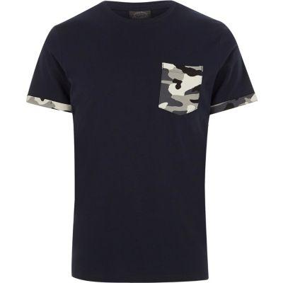 River Island Mens Jack And Jones Camo Pocket T-shirt