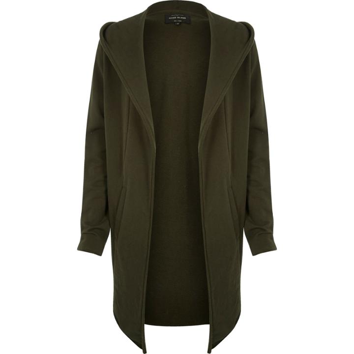 River Island Mensgreen Longline Waterfall Hooded Cardigan
