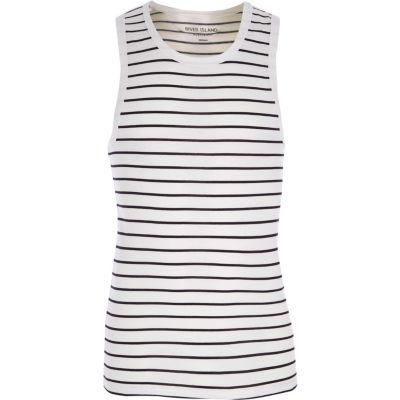 River Island Mens White Stripe Muscle Fit Vest