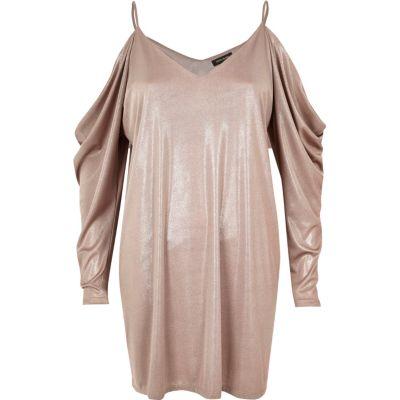 River Island Womens Metallic Ruched Cold Shoulder Dress