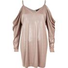 River Island Womens Metallic Ruched Cold Shoulder Dress