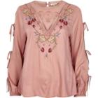 River Island Womens Embroidered Tie Sleeve Smock Top