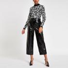 River Island Womens Vinyl Belted Wide Leg Trousers
