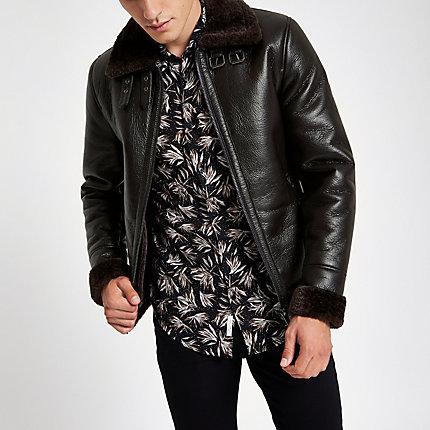 River Island Mens Mink Faux Shearling Aviator Jacket