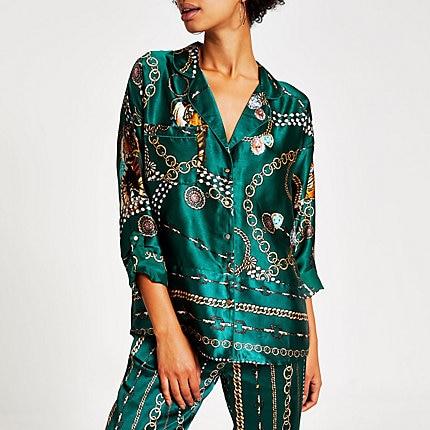 River Island Womens Printed Satin Pyjama Shirt