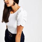 River Island Womens White Ruched Puff Sleeve T-shirt