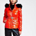 River Island Womens Quilted Faux Fur Hood Fitted Jacket