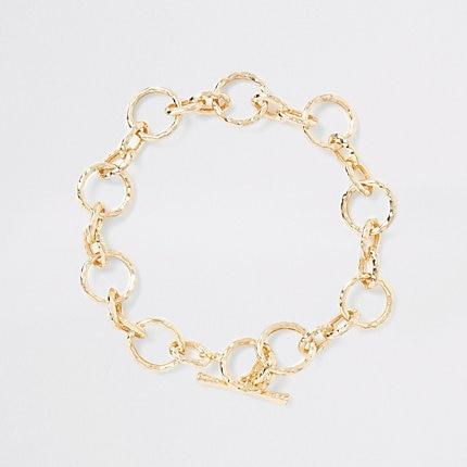 River Island Womens Gold Colour Battered Chain Necklace