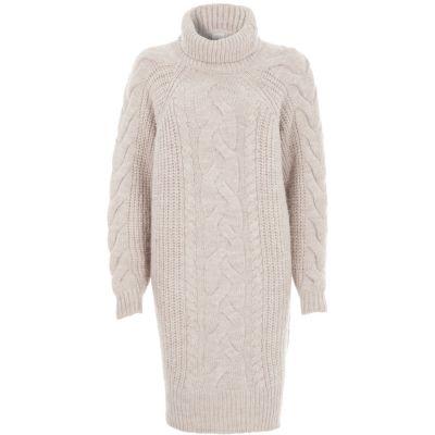 River Island Womens Cable Knit Roll Neck Dress
