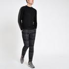 River Island Mens Textured Stripe Sleeve Slim Fit Sweater