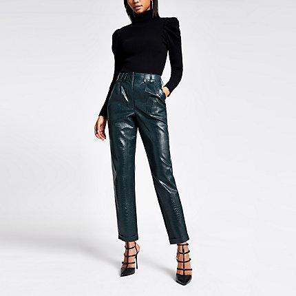 River Island Womens Faux Leather Croc Embossed Trousers