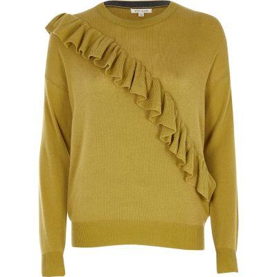 River Island Womens Yellow Frill Sweater