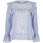 River Island Womens Stripe Frill Broderie Blouse