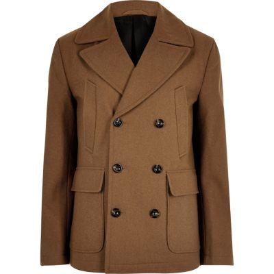 River Island Mensbrown Smart Wool Blend Peacoat