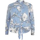 River Island Womens Plus Floral And Stripe Tie Front Shirt