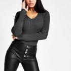 River Island Womens Faux Leather Shoulder Ribbed Top
