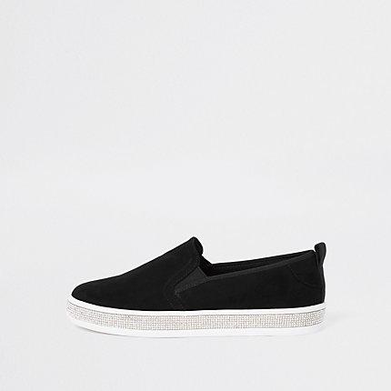 River Island Womens Rhinestone Sole Trim Plimsolls
