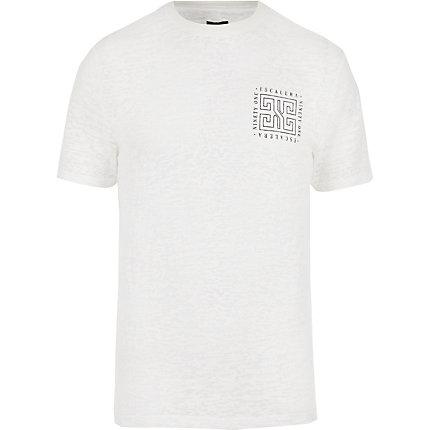 River Island Mens White Burnout Printed Slim Fit T-shirt