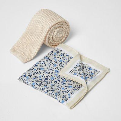 River Island Mens Knitted Tie And Pocket Square Set