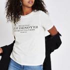 River Island Womens White Print Rhinestone Crew Neck T-shirt