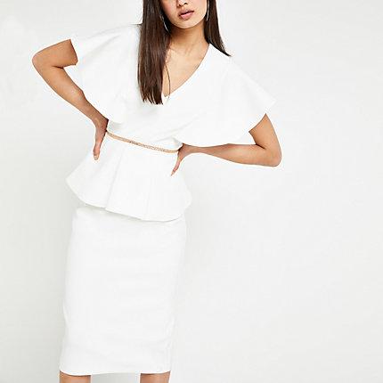 River Island Womens White Peplum Bodycon Dress