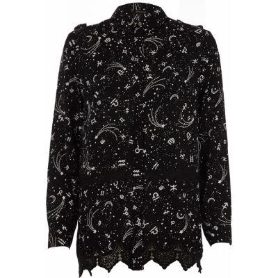 River Island Womens Zodiac Print Lace Insert Shirt