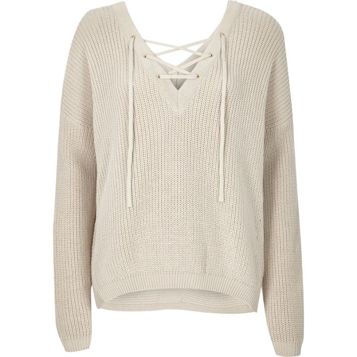 River Island Womens Knitted Lace-up Slouchy Sweater