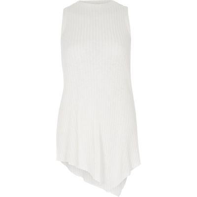 River Island Womens White Rib Asymmetric Hem D-ringk Top