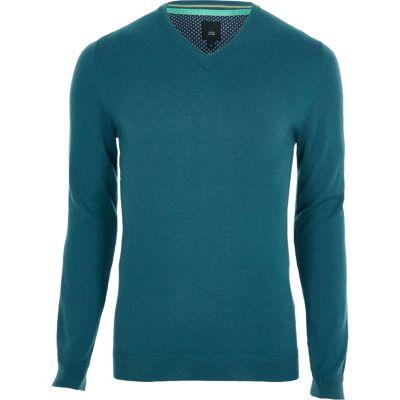 River Island Mens Blue Cashmere Blend V Neck Sweater