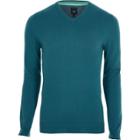 River Island Mens Blue Cashmere Blend V Neck Sweater