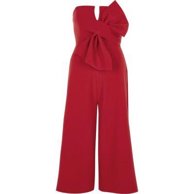 River Island Womens Petite Bow Front Bandeau Culotte Jumpsuit