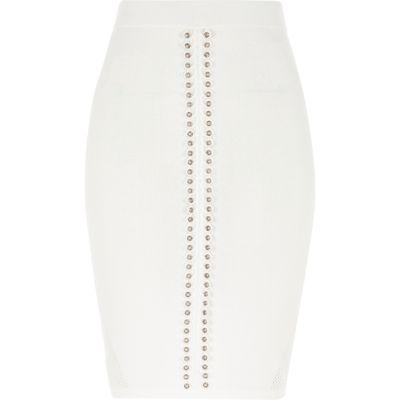 River Island Womens White Eyelet Trim Pointelle Knitted Skirt